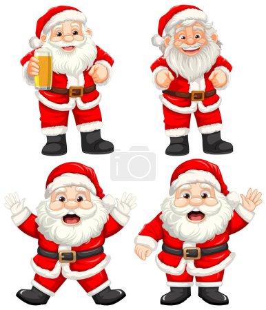 Téléchargez les photos : Une collection d'illustrations joyeuses du Père Noël dans différentes poses - en image libre de droit