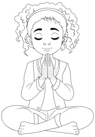 Illustration for A woman with curly hair sitting in meditation, eyes closed - Royalty Free Image