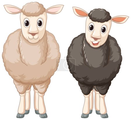 Illustration for Vector cartoon illustration of white and black sheep characters - Royalty Free Image