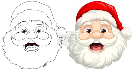 Téléchargez les illustrations : Illustration joyeuse du Père Noël avec contour pour la coloration - en licence libre de droit