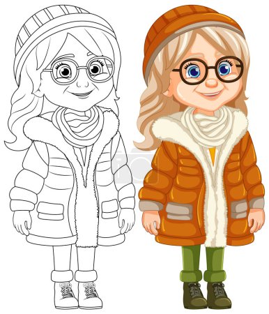 Illustration for Stylish middle-aged woman wearing glasses and a beanie hat in a winter outfit - Royalty Free Image