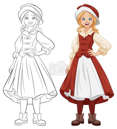 Illustration for A happy woman wearing an Austrian traditional outfit, complete with a hat, smiles brightly - Royalty Free Image