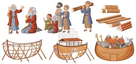 Ilustración de Una ilustración vectorial de dibujos animados que representa la historia del Arca de Noé - Imagen libre de derechos