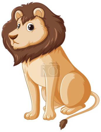 Téléchargez les illustrations : Un personnage de dessin animé lion mignon assis gracieusement sur un fond blanc - en licence libre de droit