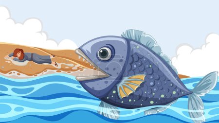 Ilustración de La historia bíblica de Jonás de ser tragado por un pez - Imagen libre de derechos