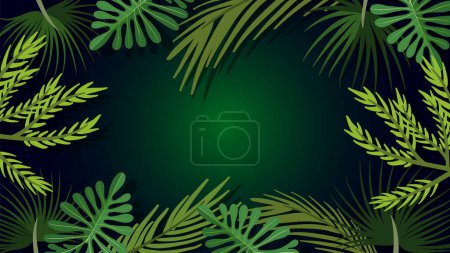 Téléchargez les illustrations : Illustration vectorielle de plantes tropicales vertes luxuriantes formant une bordure sur un fond - en licence libre de droit