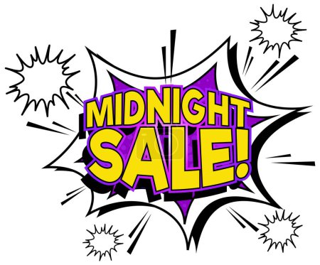 Illustration for Colorful vector cartoon illustration banner with a retro style for a midnight sale event - Royalty Free Image