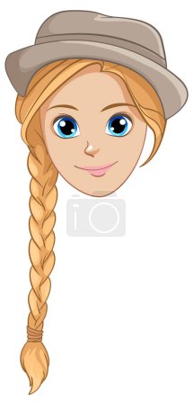 Illustration for A vector illustration of a woman wearing a hat and sporting a braid hairstyle - Royalty Free Image