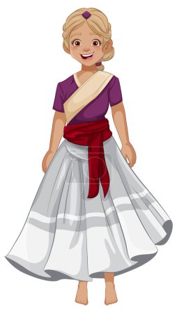 Téléchargez les illustrations : Une femme joyeuse portant une tenue indienne traditionnelle - en licence libre de droit