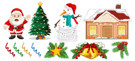 Illustration for Vector cartoon illustration featuring Christmas objects and an elf - Royalty Free Image
