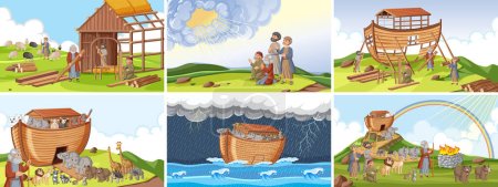 Illustrated scenes depicting the story of Noah's Ark