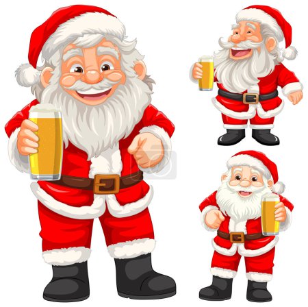 Illustration for Collection of happy Santa Claus illustrations in different poses - Royalty Free Image