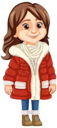 Illustration for A stylish middle-age woman wearing a beanie hat and parka fur jacket for winter - Royalty Free Image