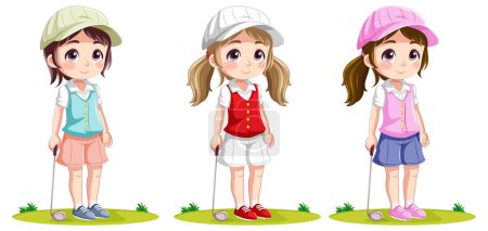 Illustration for A collection of vector cartoon illustrations featuring female golfers - Royalty Free Image