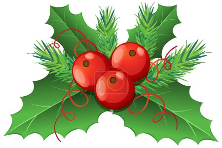 Illustration for Vector cartoon illustration of a holly plant perfect for Christmas decor - Royalty Free Image
