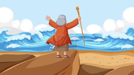 Illustration for A vibrant and dynamic depiction of the religious Moses Bible story - Royalty Free Image