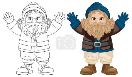 Ilustración de Una ilustración de dibujos animados vectoriales de un abuelo anciano en ropa de invierno, aislado - Imagen libre de derechos