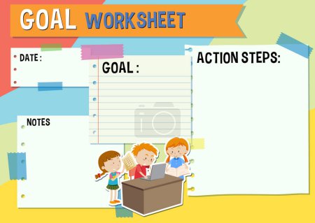 Illustration for A vector cartoon illustration style of a paper note dashboard for organizing goals and tasks - Royalty Free Image