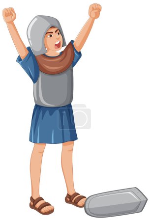 Illustration for Illustration of a vector cartoon character from an ancient knight army holding a shield - Royalty Free Image