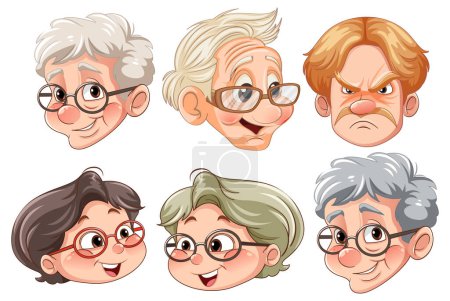 Illustration for Vector cartoon illustration showcasing various facial expressions across different age groups - Royalty Free Image