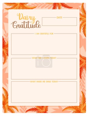 Illustration for A vector cartoon illustration of a gratitude diary with an autumn leaves frame border - Royalty Free Image