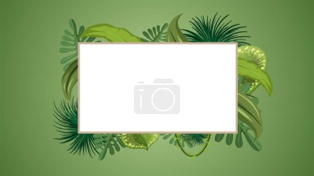 Illustration for Vector cartoon illustration of lush green tropical plants forming a border frame on a background - Royalty Free Image