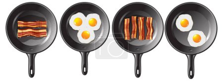 Téléchargez les illustrations : Un délicieux petit déjeuner de bacon et de cuisson des œufs sur une casserole - en licence libre de droit