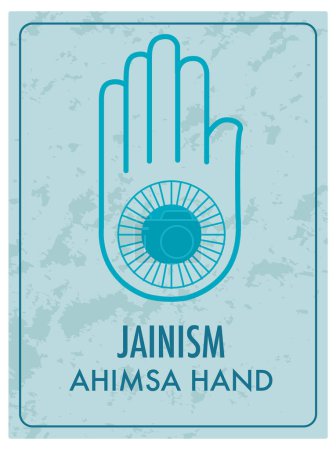 Illustration for A vector cartoon illustration of a blue card featuring the Ahimsa hand symbol from the Jainism religion - Royalty Free Image