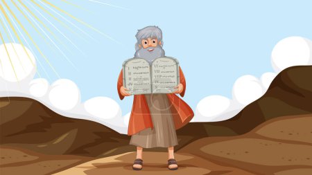 Téléchargez les photos : Illustration de Moïse tenant dix commandements de l'histoire de la Bible religieuse - en image libre de droit