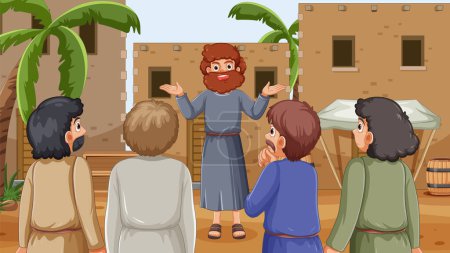 Illustration for Jonah talks to villagers about God's teachings - Royalty Free Image