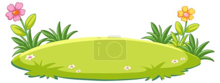 Illustration for A serene and vibrant garden with lush green grass and colorful flowers on a simple style island - Royalty Free Image