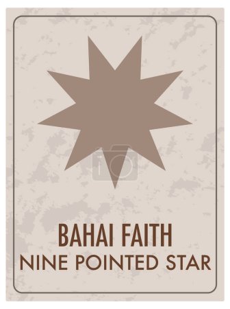 Téléchargez les illustrations : Carte de dessin animé coloré mettant en vedette le symbole de la foi Bahai - en licence libre de droit