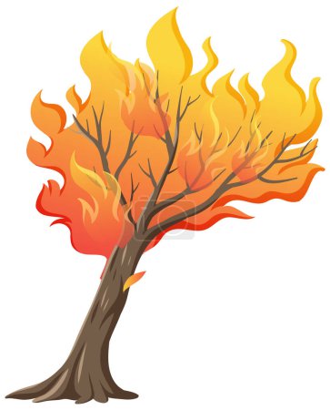 Téléchargez les illustrations : Illustration d'un arbre en feu, représenté dans un style de dessin animé vectoriel - en licence libre de droit