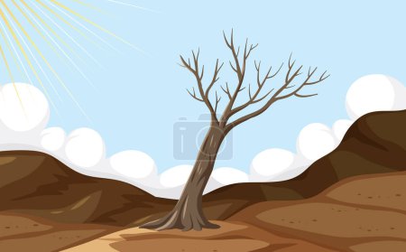 Illustration for Illustration of a death tree on a dry desert landscape - Royalty Free Image