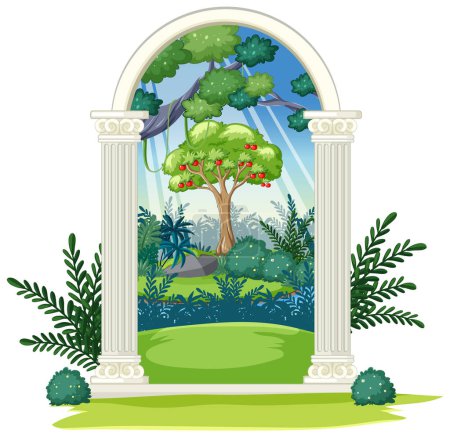 Illustration for A vibrant and whimsical illustration of the Garden of Eden - Royalty Free Image