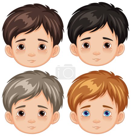 Téléchargez les illustrations : Illustration vectorielle d'un garçon à quatre visages, tous fermant les yeux en détente - en licence libre de droit