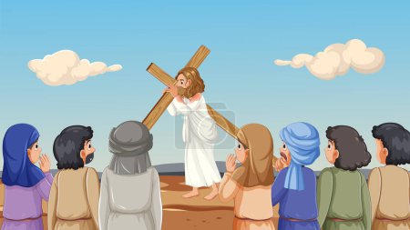 Téléchargez les illustrations : Les gens qui regardent Jésus marchant sur des pieds d'ours - en licence libre de droit