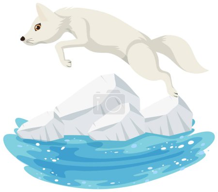 Illustration for A vector cartoon illustration of a white fox symbolizing the impact of global warming on Arctic habitats - Royalty Free Image