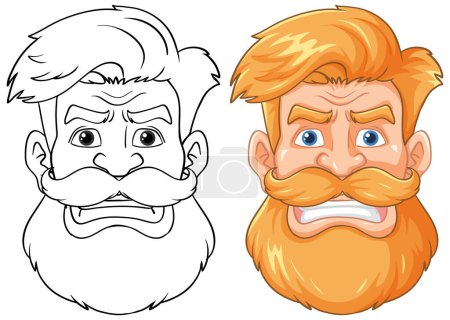 Ilustración de Un hombre rubio hipster enojado con una barba llena y bigote, ilustrado en un estilo de dibujos animados vectoriales - Imagen libre de derechos