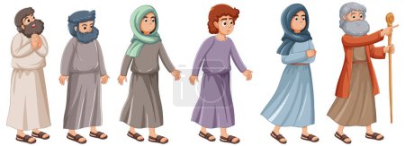 Ilustración de Dibujos animados vectoriales ilustración de antiguos musulmanes caminando desde la historia religiosa de la Biblia de Moisés - Imagen libre de derechos
