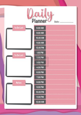 Illustration for A vector cartoon illustration of a daily planner divided into hourly schedules - Royalty Free Image