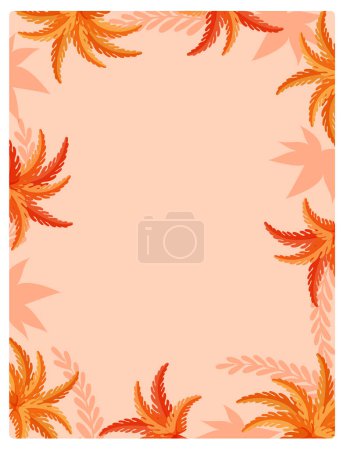 Ilustración de Una ilustración de dibujos animados vectoriales de hojas de palma de otoño en un fondo de plantilla de borde de marco A - Imagen libre de derechos