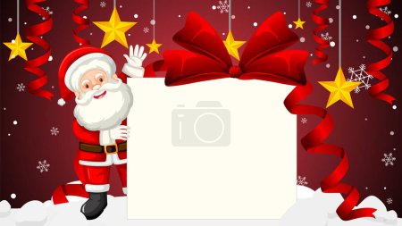Ilustración de Feliz Santa Claus con una pancarta en blanco en una ilustración de dibujos animados vectoriales - Imagen libre de derechos