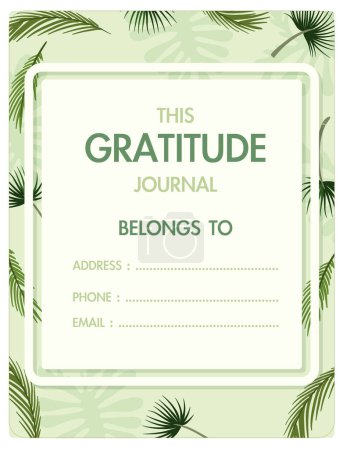 Illustration for Metal diary note template with green background and tropical palm leaves - Royalty Free Image