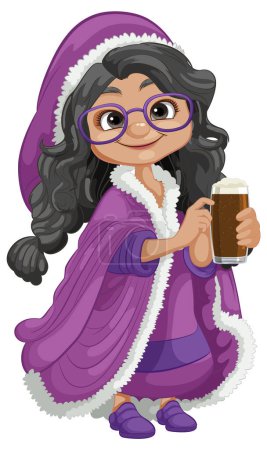 Illustration for Stylish middle-age woman wearing glasses and a fur-lined winter coat - Royalty Free Image