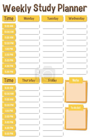 Illustration for A vector cartoon illustration of a weekly study planner divided by each hour schedule - Royalty Free Image