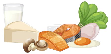 Illustration for Illustration of vitamin B-rich foods in a cartoon style - Royalty Free Image