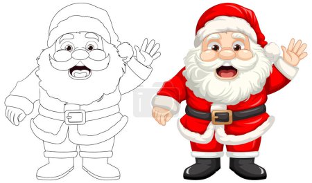 Téléchargez les illustrations : Un personnage de dessin animé joyeux Père Noël prêt à célébrer Noël - en licence libre de droit