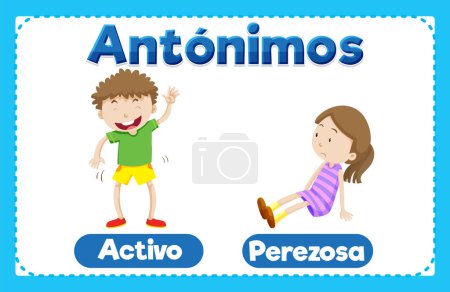 Illustration for A vector cartoon illustration of antonyms in Spanish language - Royalty Free Image