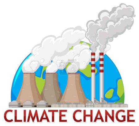 Ilustración de Ilustración de dibujos animados vectoriales de una fábrica que libera contaminación, impactando el cambio climático - Imagen libre de derechos